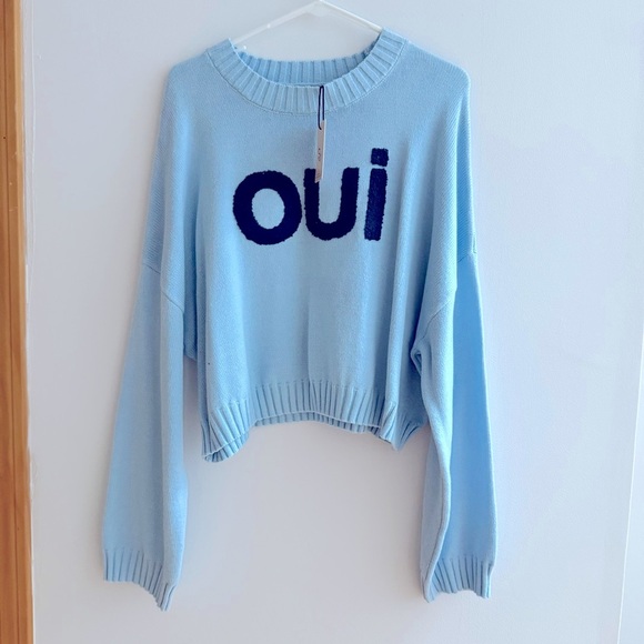 Sincerely Jules Women’s Size L Oui Oversized Cropped Sweater Top Light Blue NWT - Picture 5 of 8